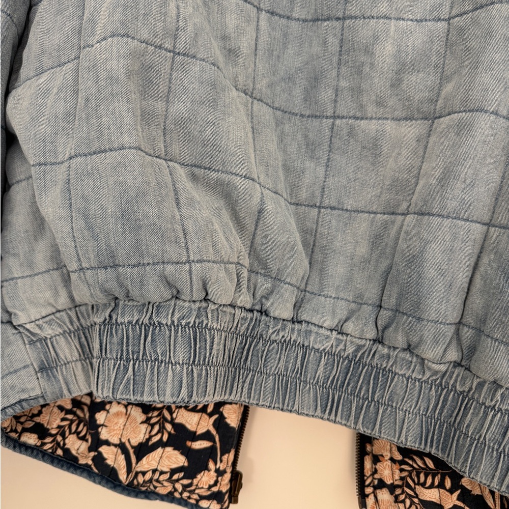 Reversible Blue Quilted Jacket with Floral Lining - Picture 4 of 7